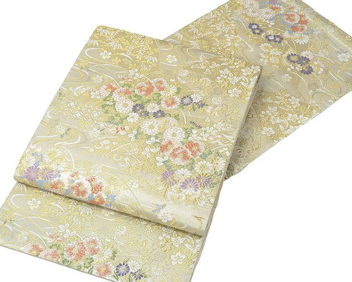 袋帯 仕立て上がり 西陣 大光謹製 流水 四季花 仕立済 パーティー g 2939