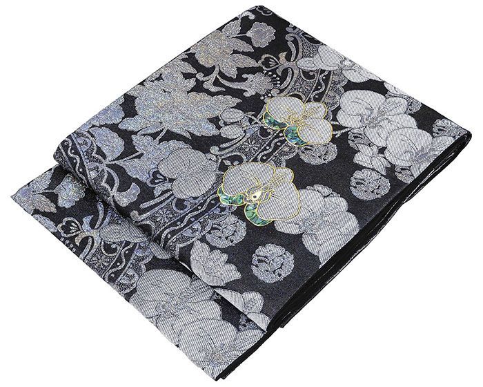  袋帯 仕立て上がり 螺鈿作家 藤本隆士作 胡蝶蘭 西陣 華翔苑謹製 ブラックダイヤ 仕立済 パーティー g 2933 袋帯 帯