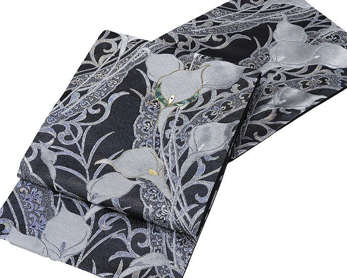 袋帯 仕立て上がり 螺鈿作家 藤本隆士作 西陣 華翔苑謹製 ブラックダイヤ 仕立済 パーティー g 2930