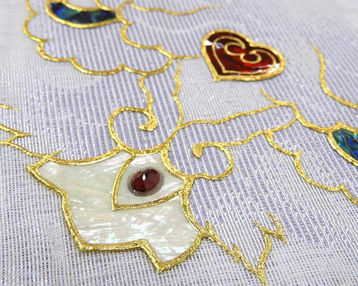 袋帯 新品 仕立て上がり 螺鈿作家 藤本隆士作 唐花 西陣 華翔苑謹製