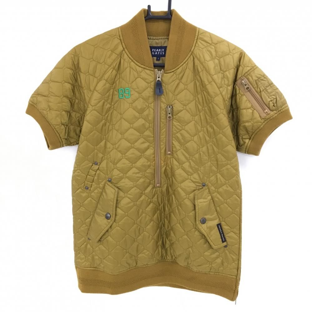 パーリーゲイツ 中綿半袖ブルゾン イエローブラウン キルティング ハーフジップ レディース 1 M ゴルフウェア PEARLY GATES