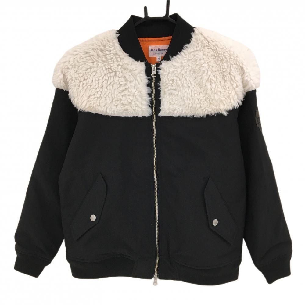 ジャックバニー 中綿ジャケット 黒×白 一部ボア 袖ロゴワッペン レディース 1 M ゴルフウェア Jack Bunny