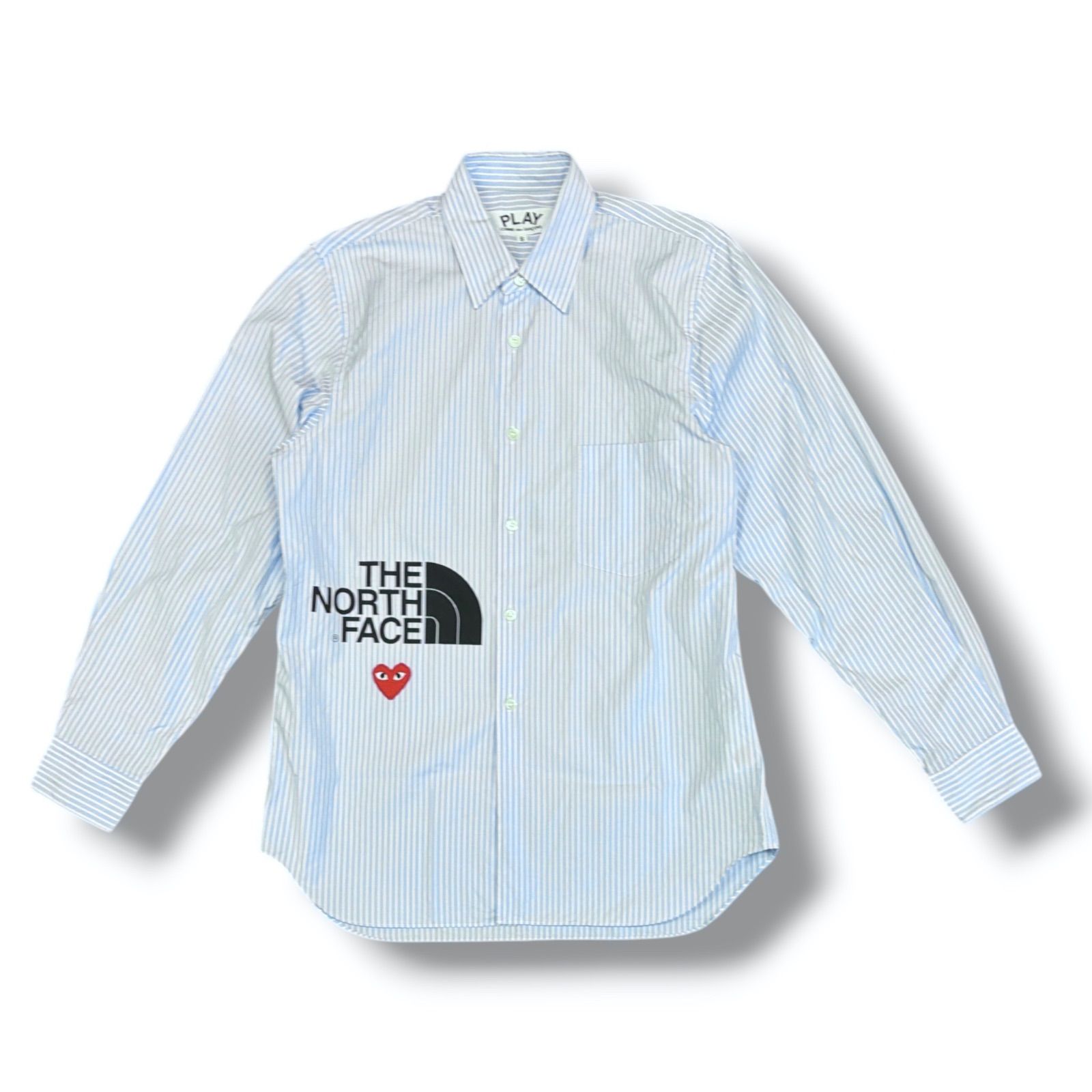 THE NORTH FACE PLAY COMME des GARCONS STRIPE L S SHIRT ストライプロングスリーブシャツ 長袖シャツ ザノースフェイス プレイコムデギャルソン コラボ AE B 202 ブルー ホワイト 2364 M 9