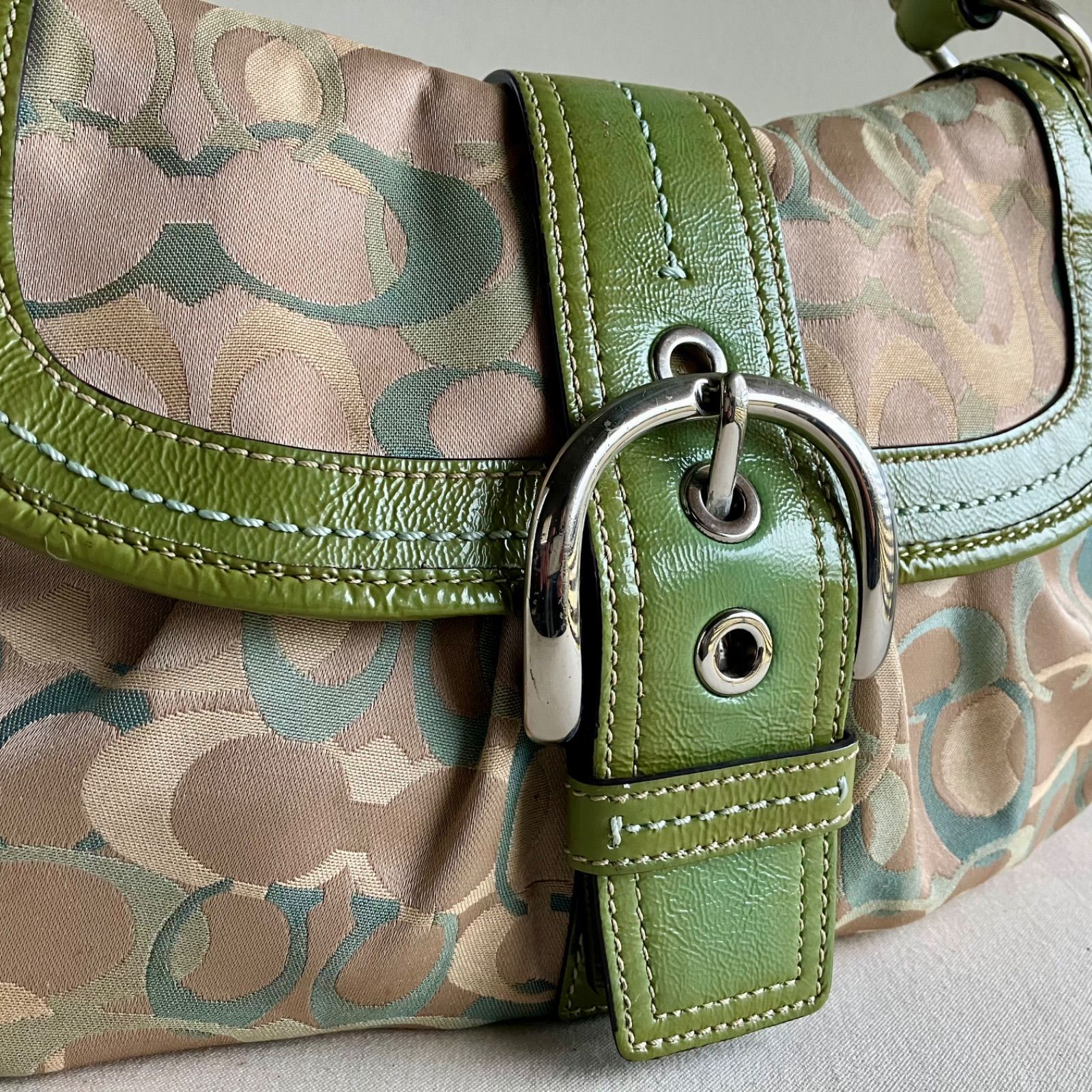 Coach Vintage Signature Optic Soho Khaki Canvas Green Leather 