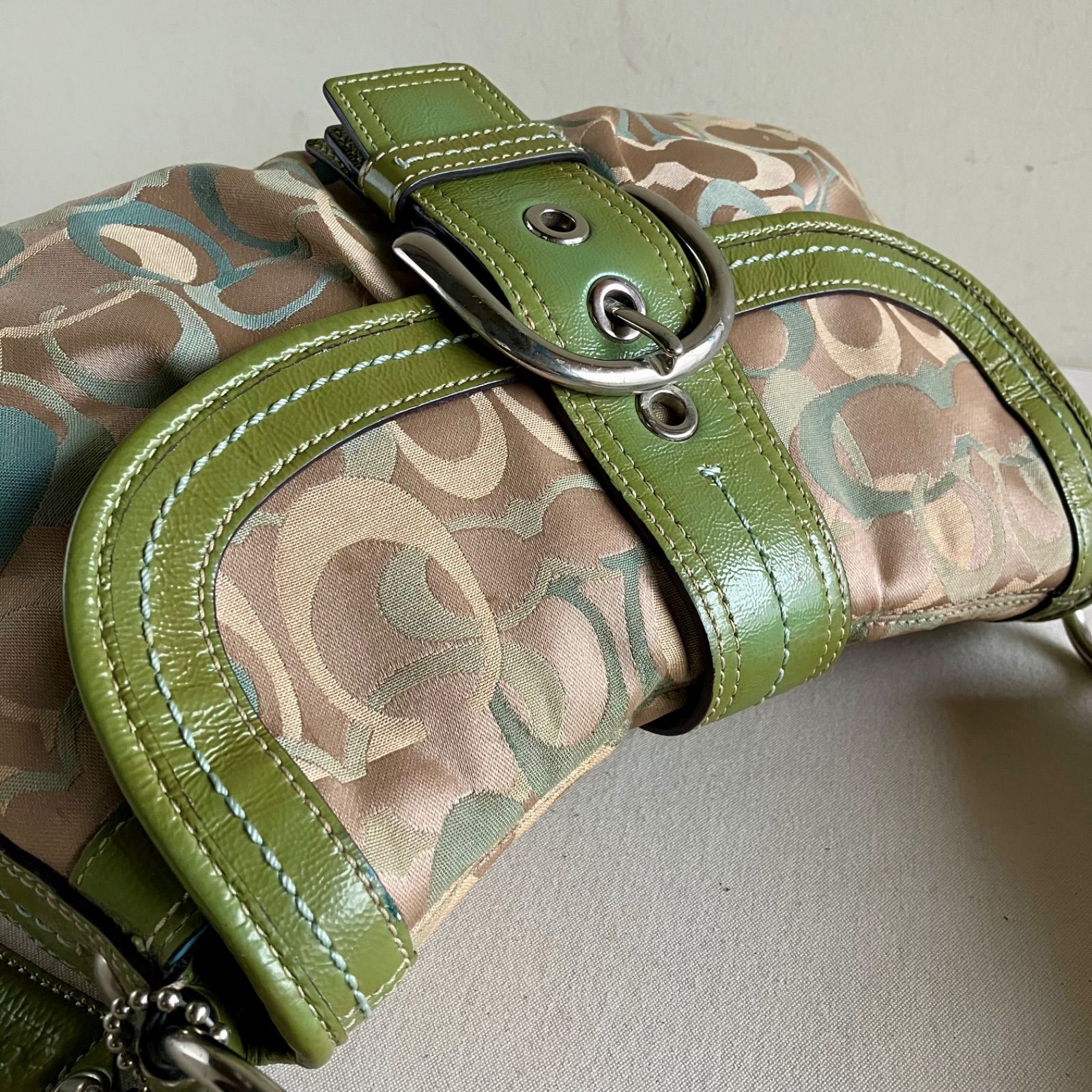 Coach Vintage Signature Optic Soho Khaki Canvas Green Leather 
