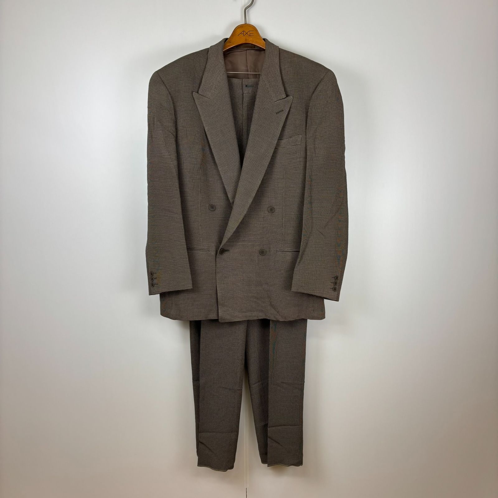barassi セットアップ スーツ ブラウン チェック柄 50サイズ 古着 ヴィンテージ レトロ 90s oc-001-042