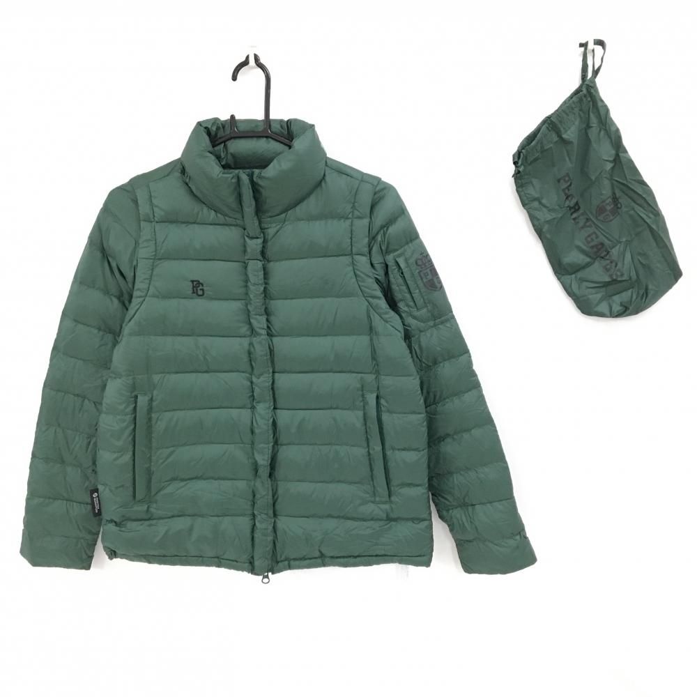 パーリーゲイツ 2WAYダウンジャケット ダークグリーン×黒 袖着脱可 軽量 収納袋付き レディース 0 S ゴルフウェア PEARLY GATES