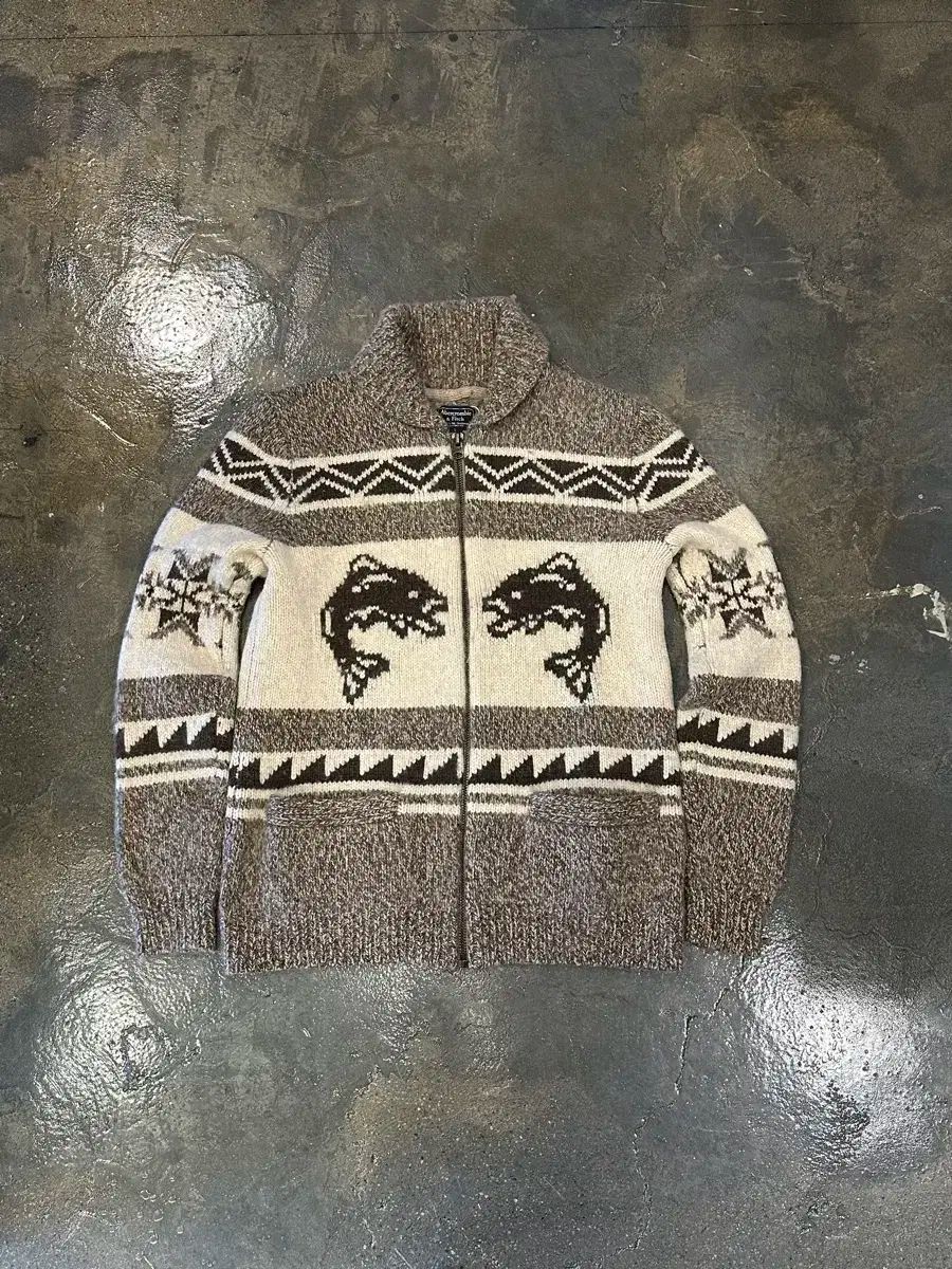 アバクロンビー ピーチ フィッシャーマン ニット ジップアップ L