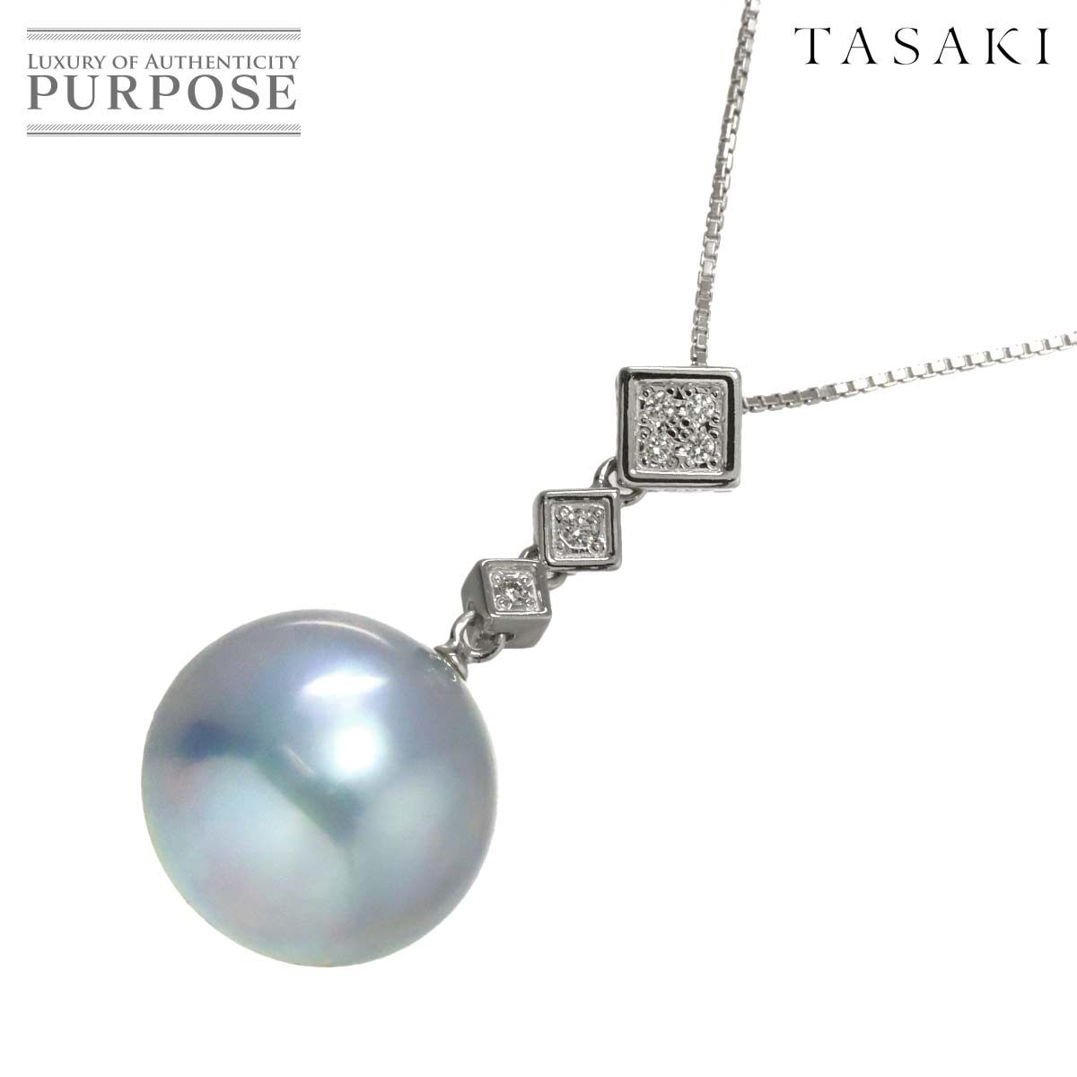 タサキ TASAKI マベ真珠 ダイヤ 0.06ct ネックレス 45cm K18 K14 WG