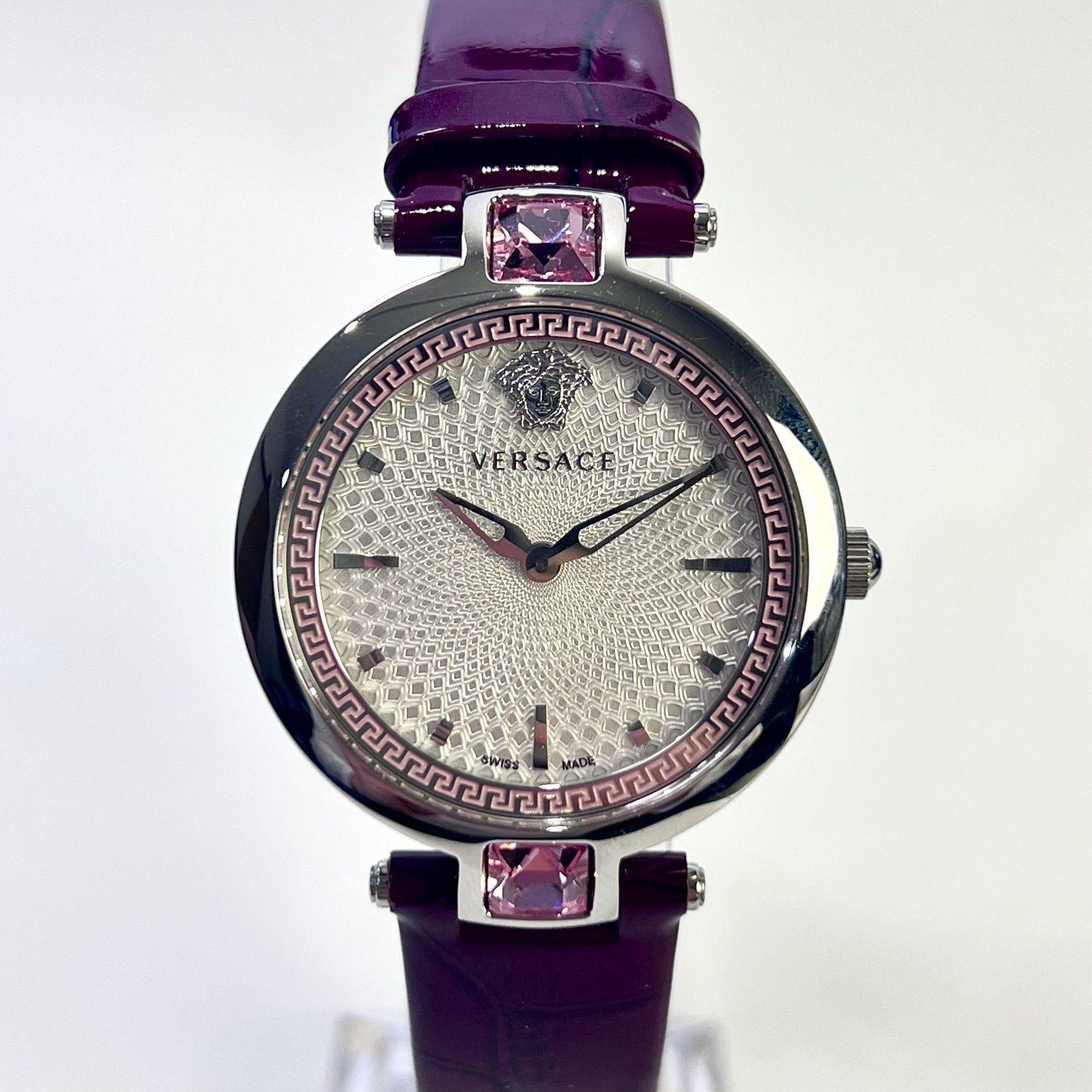 VERSACE ヴェルサーチ メデューサ クリスタル 白文字盤 レディース クオーツ 腕時計 VAN010016 36.5mm SS カード 箱 ファション小物 稼働中 aua36365071103