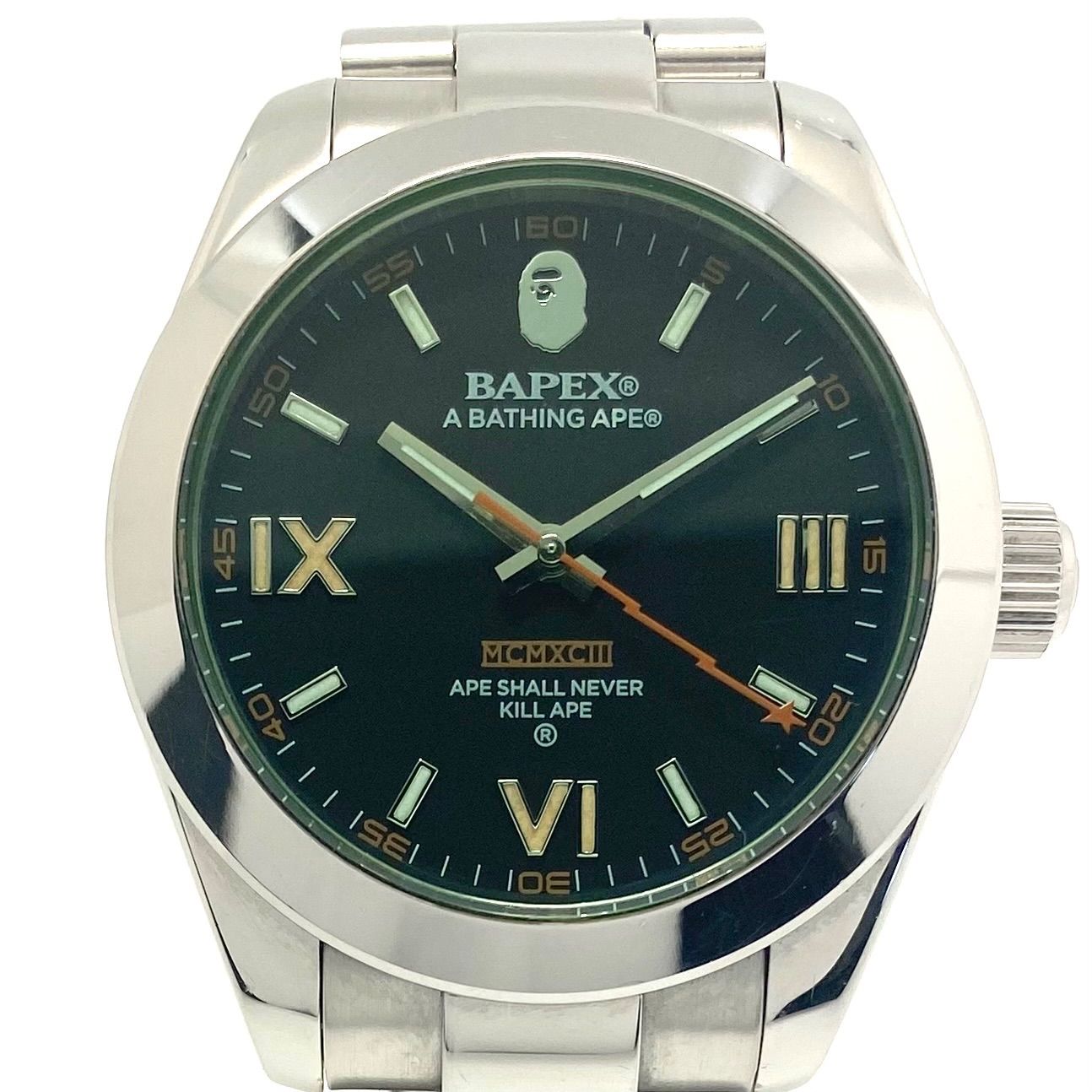 動作良好 腕時計 メンズ アベイシングエイプ A BATHING APE ミルガウス BAPEX 自動巻 緑