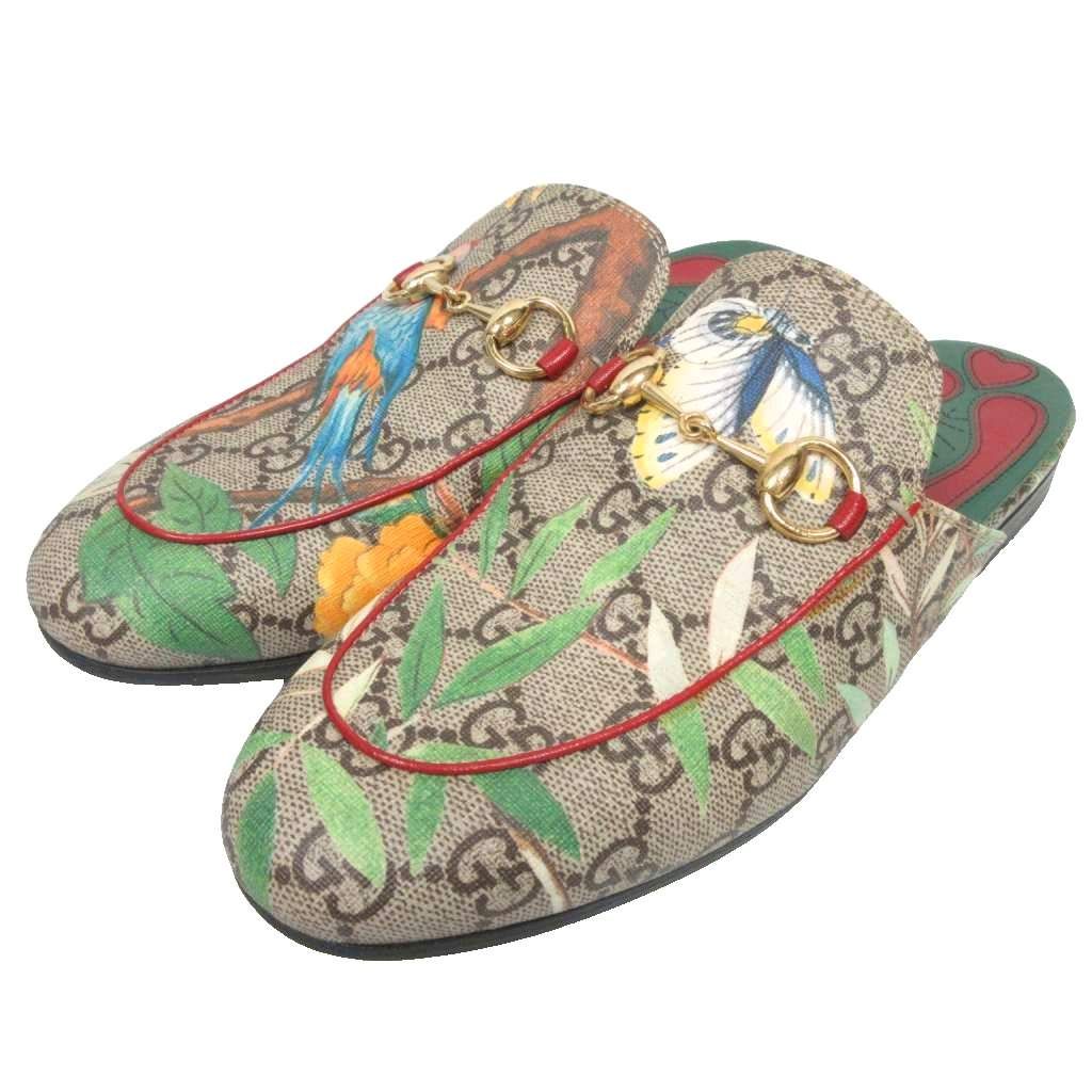グッチ GUCCI Horsebit GG Supreme Slipper 427363 GGスプリーム ホースビット ミュール スリッパ フローラル バード プリント マルチ 35 MNK 2