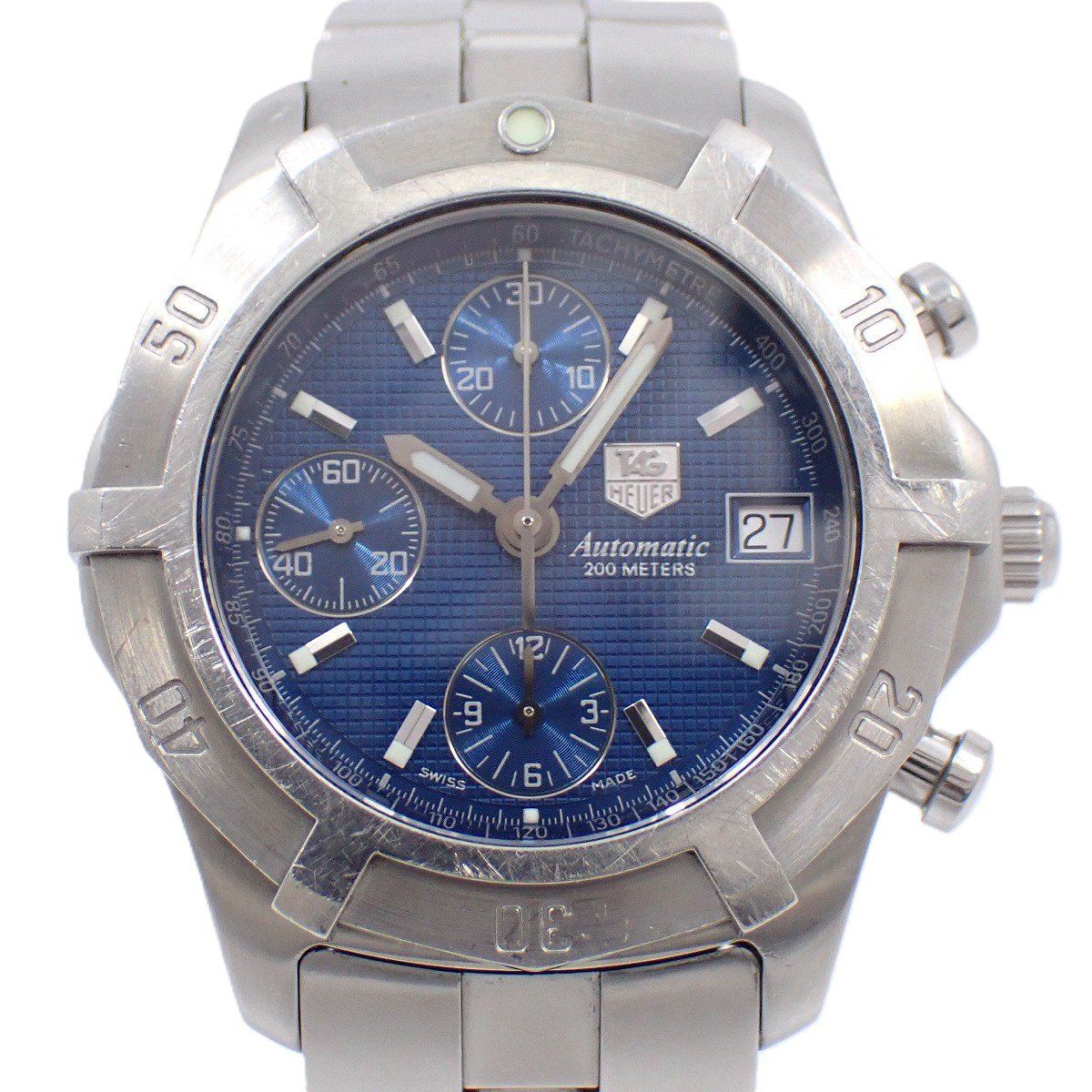 タグホイヤー エクスクルーシブ クロノグラフ 自動巻き メンズ 腕時計 青文字盤 純正SSベルト CN2112 いおき質店