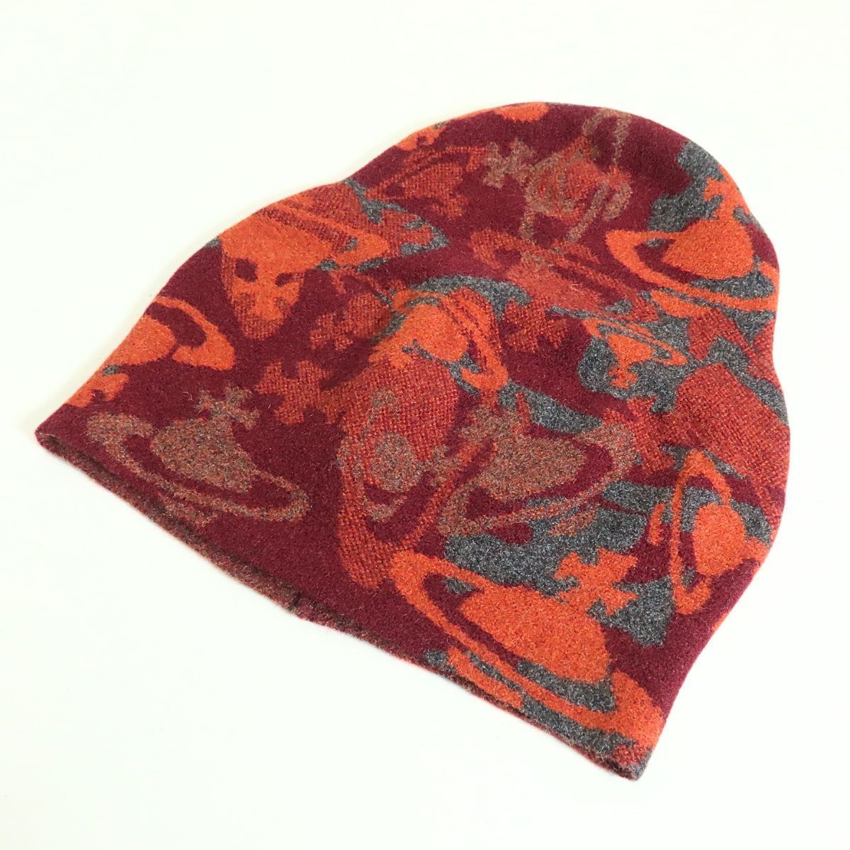 ヴィヴィアン ウエストウッド Vivienne Westwood ビッグワッチ オーブ柄 ニット帽 赤系 k4439