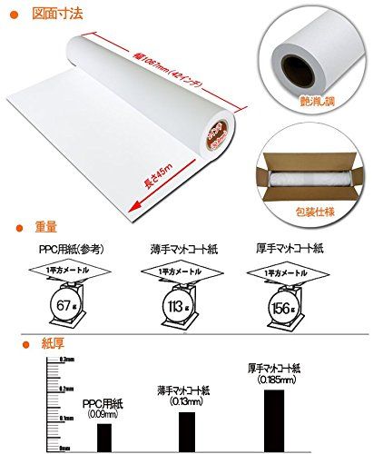 BBEST 薄手マットコート紙 幅1067 mm 42インチ 45 m 1本入 厚さ0 13 薄手 インクジェットロール紙 染料 顔料 ポスター 図面 印刷 ツヤなし つや消し 非光沢 業務用 大判