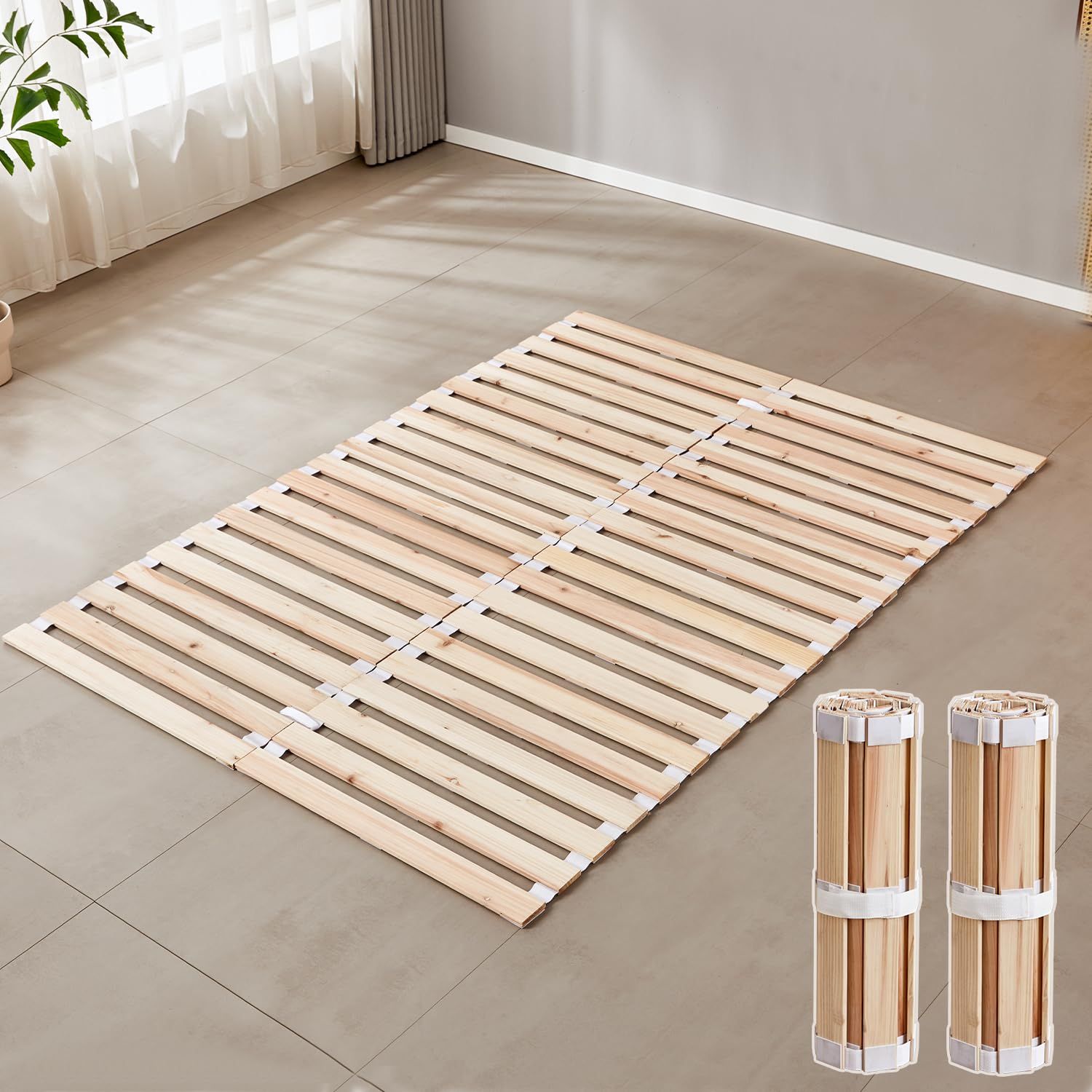 ベッド ダブル 折りたたみすのこベッド ロール式 ベッドフレームすのこマット 天然木 布団すのこ 通気性 除湿 折り畳みスラットベッド 低ホルムアルデヒド 無塗装