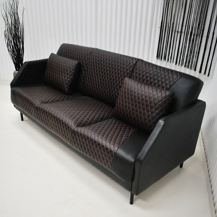 アウトレット 現品限り 一部 大 本革 ３人掛け ソファー ブラック レッド レクサス トリプルソファー 230623-レクサスbkred