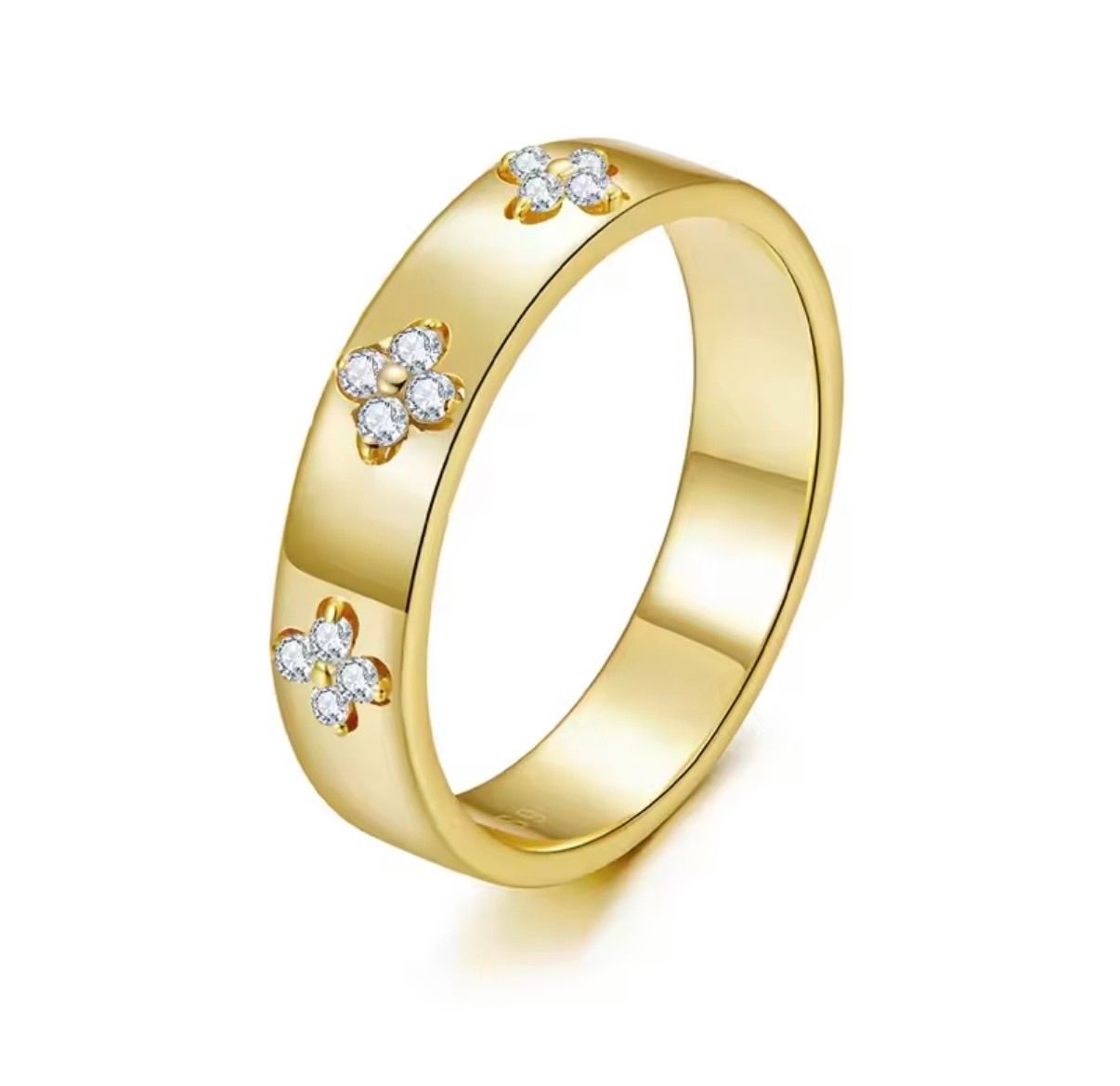 幸運をまとう 四つ葉クローバー モアサナイト リング 指輪 レディース シルバー925 18Kゴールドコーテ 高見え 上品 おしゃれ 普段使い 重ね付け プレゼント ギフト 記念日 誕生日 ジュエリー 流行 感 彼女 クリスマスご褒美 ペア ワイドリング