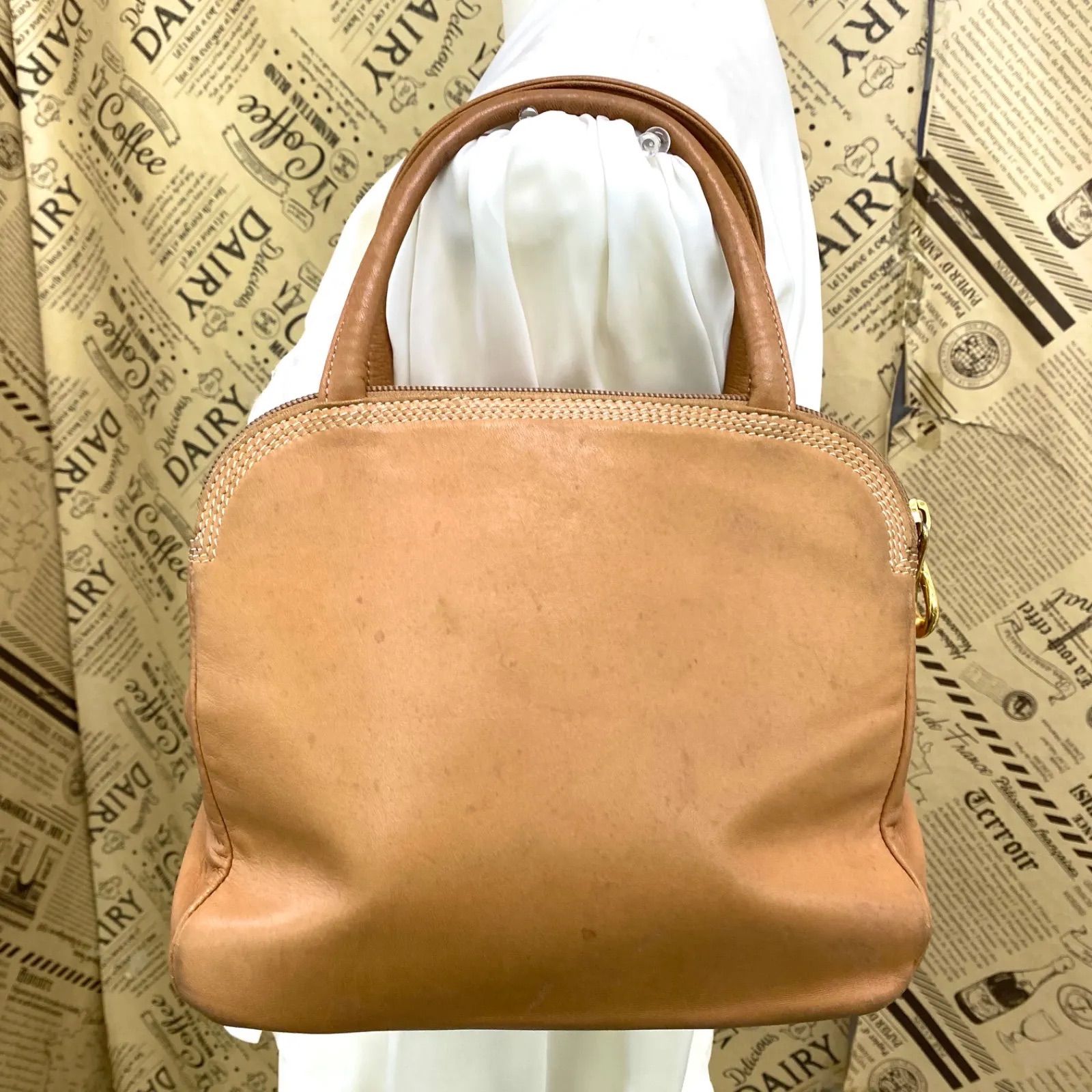 ロエベ アナグラム トート ハンド バッグ ナッパーレザー キャメル FY56
