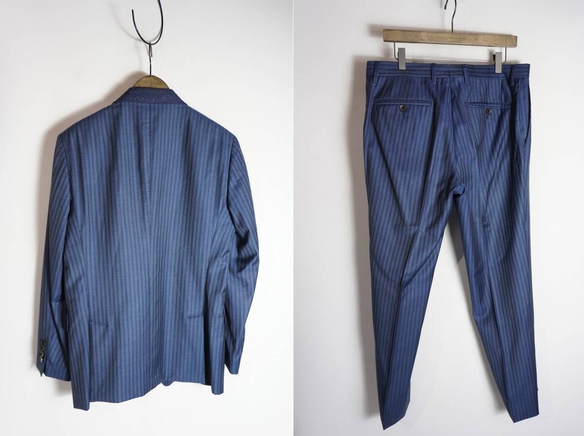 正規 ETRO エトロ ストライプ ペイズリー柄 総裏地 テーラード ジャケット パンツ スーツ セットアップ ウール 紺 サイズ50 本物 1019P 4