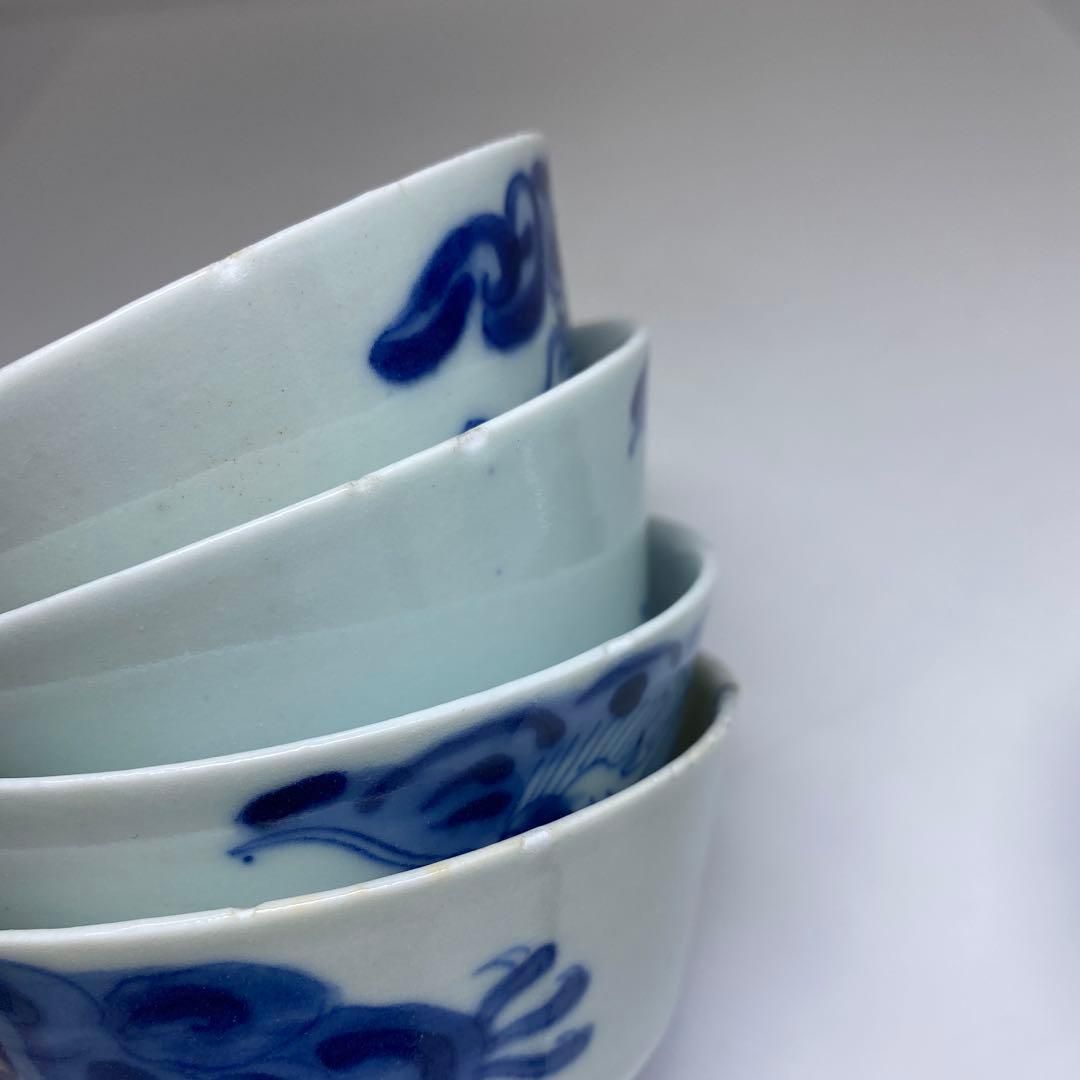 中国清時代　通光年製　龍に馬文茶碗9客　木箱付　口径約9㎝本Y7-0306☆1F 中国清時代 通光年製 龍に馬文茶碗9客 木箱付 口径約9㎝本Y7-0306☆1F