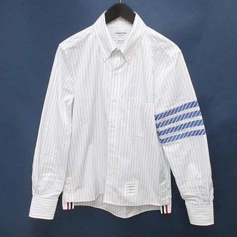 トムブラウン THOM BROWNE STRAIGHT FIT BD LONGSLEEVE SHIRT ストライプ柄 長袖 シャツ ボタンダウン 1 白系 ホワイト イタリア製 胸ポケット