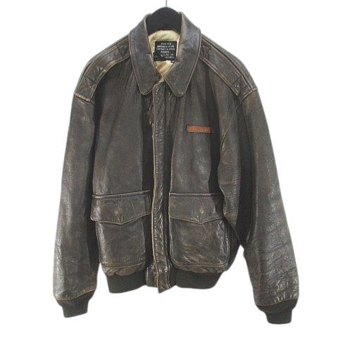 アヴィレックス AVIREX 90 s A-2 レザージャケット 革ジャン 本革 比翼 M 茶系 ブラウン ジップアップ ポケット 裏地
