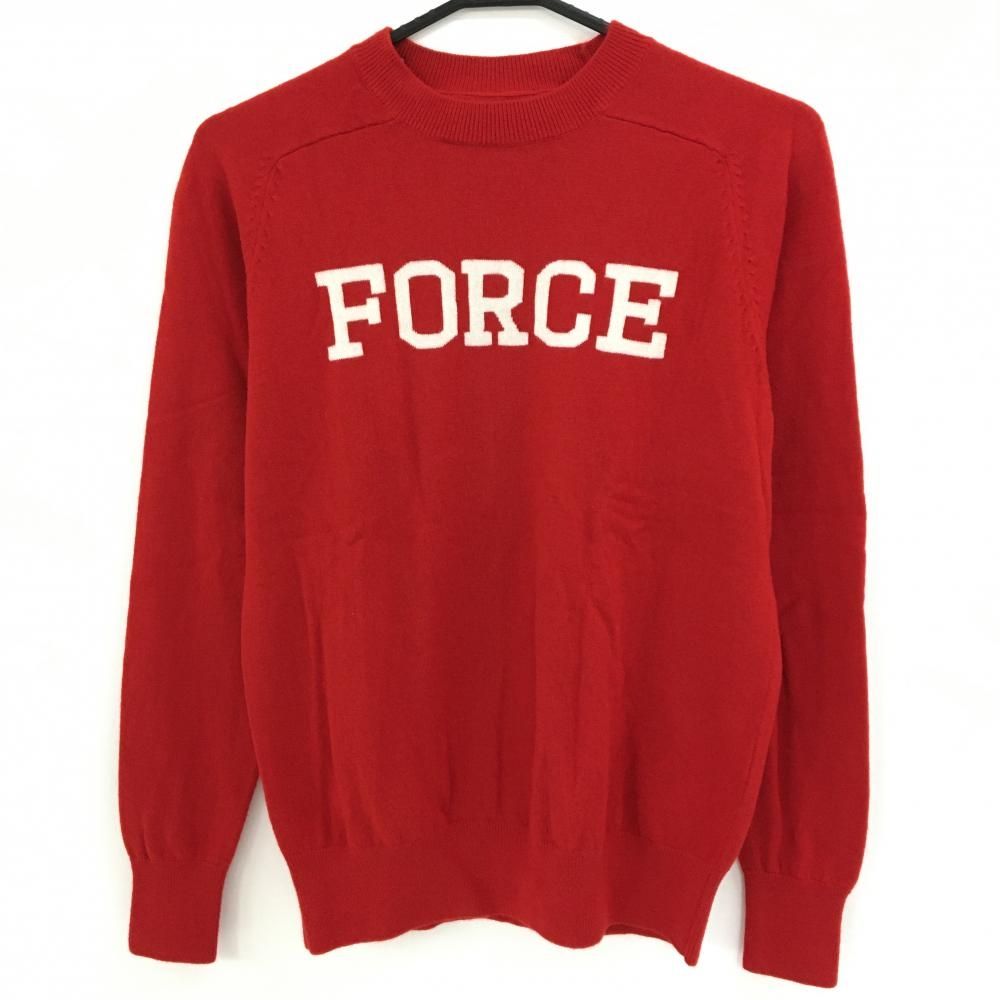 超 ラフアンドスウェル セーター レッド 白 フロント英字 ウール100％ ニット メンズ S ゴルフウェア rough＆swell