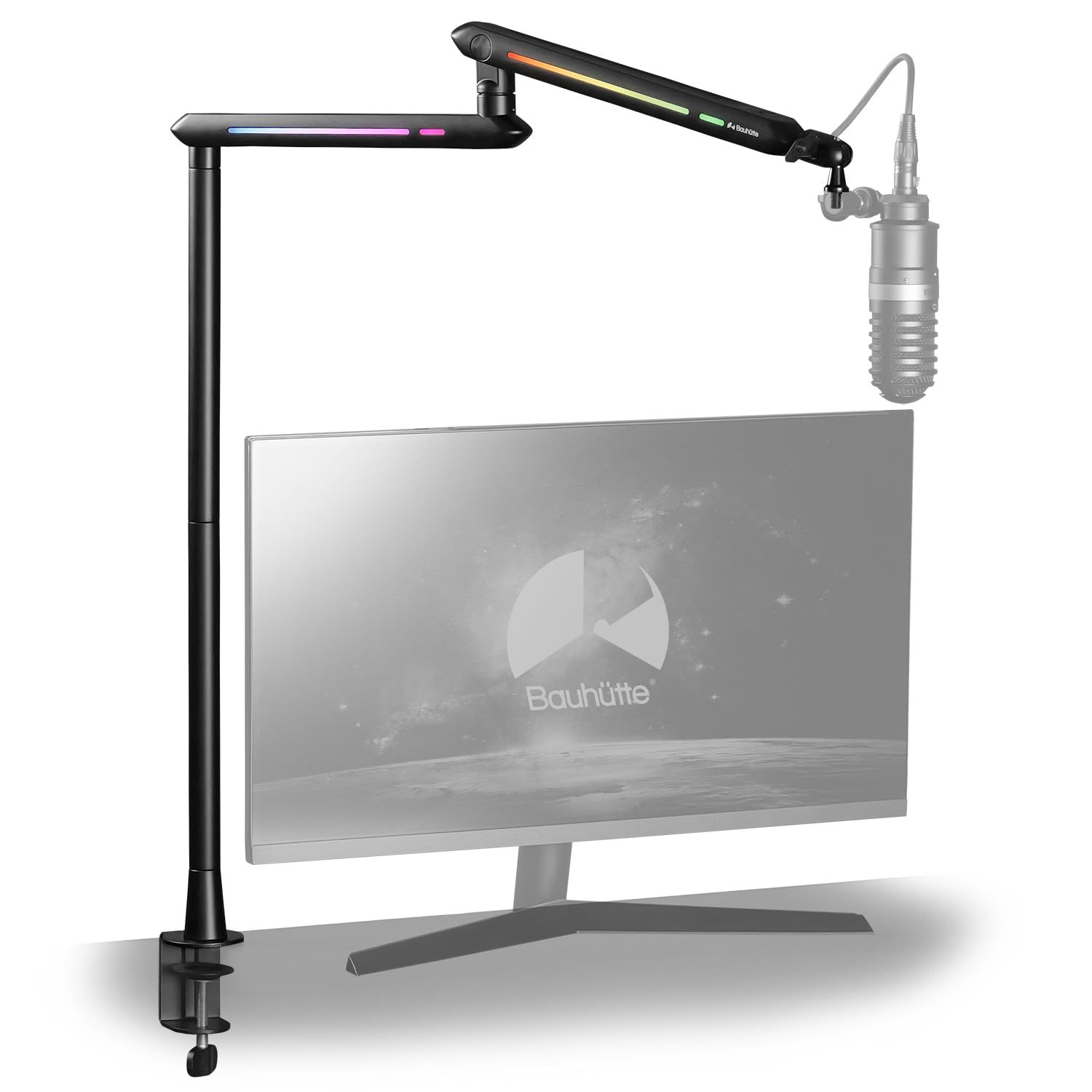 Bauhutte バウヒュッテ トールマイクアーム 高さ調節 3段階 ロープロファイル ハイポジション 対応 モニター 下 上 から 3 8 5 8 変換ネジ付き クランプ式 BMA-111MK