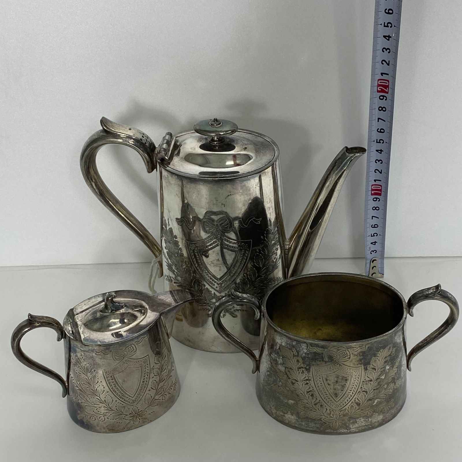 T.K.-M Sheffield シェフィールド シルバープレート ティーセット ポット シュガーボウル クリーマー 英国製 アンティーク