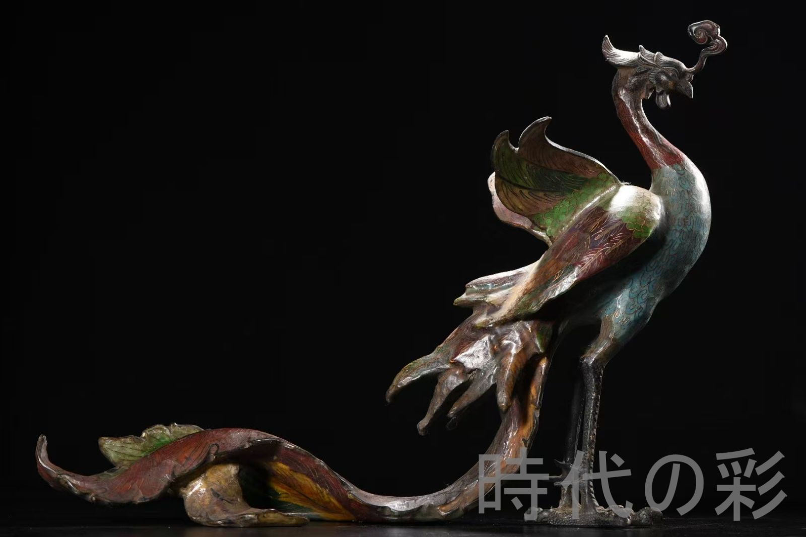 中国古美術 銅胎景泰藍鳳凰像 絲琺瑯彩 銅器 彩釉 飾置物 美術工藝 唐物 骨董 收藏品 大型 年代物 稀少 R07110618