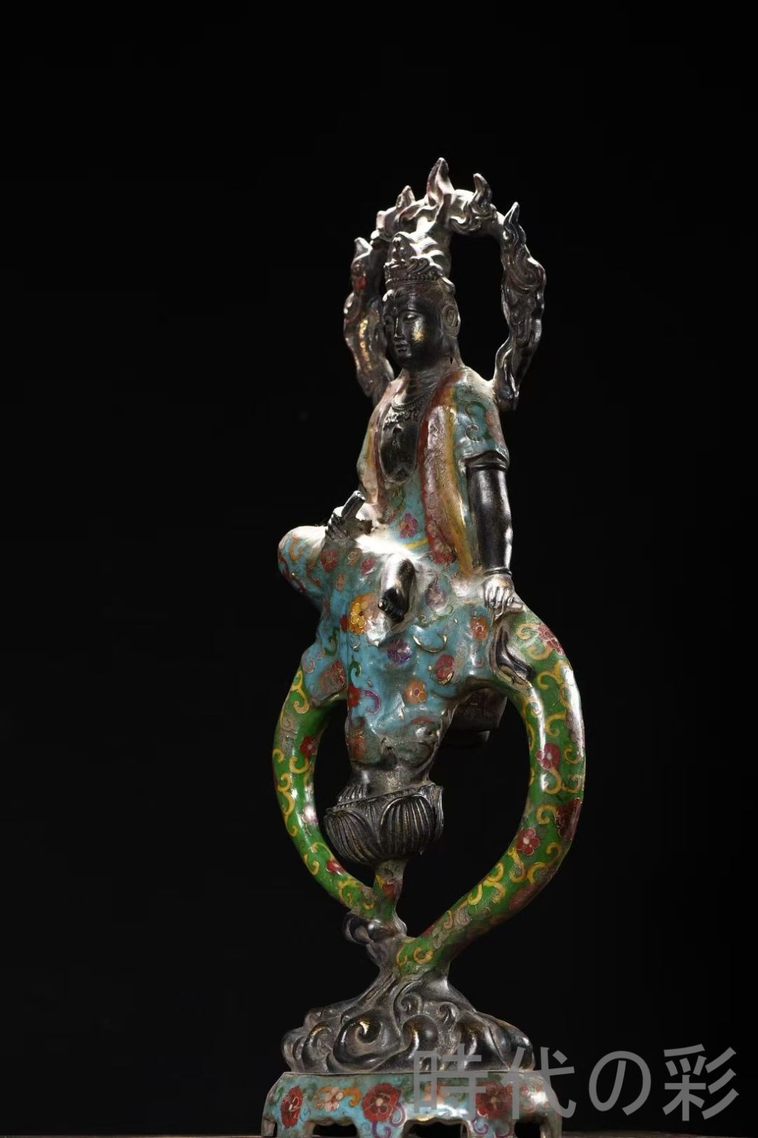 中国古美術 景泰藍 水月観音 銅胎 琺瑯彩 仏教造像 鎮宅仏具 工芸銅像