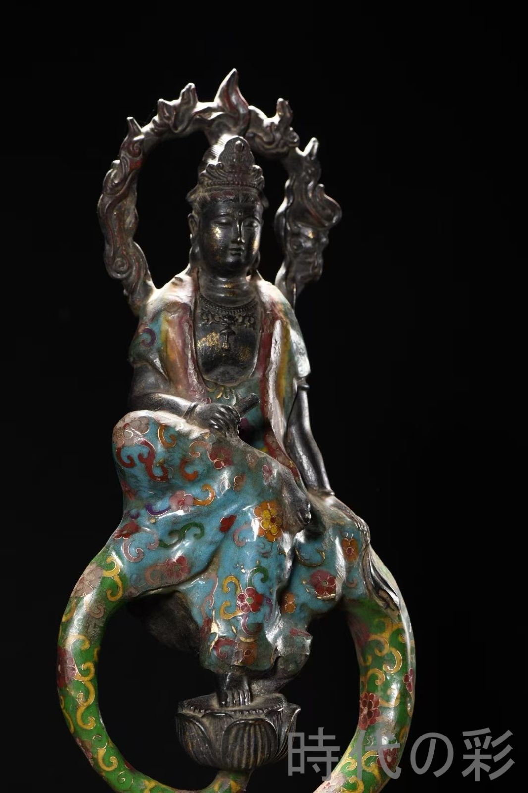 中国古美術 景泰藍 水月観音 銅胎 琺瑯彩 仏教造像 鎮宅仏具 工芸銅像
