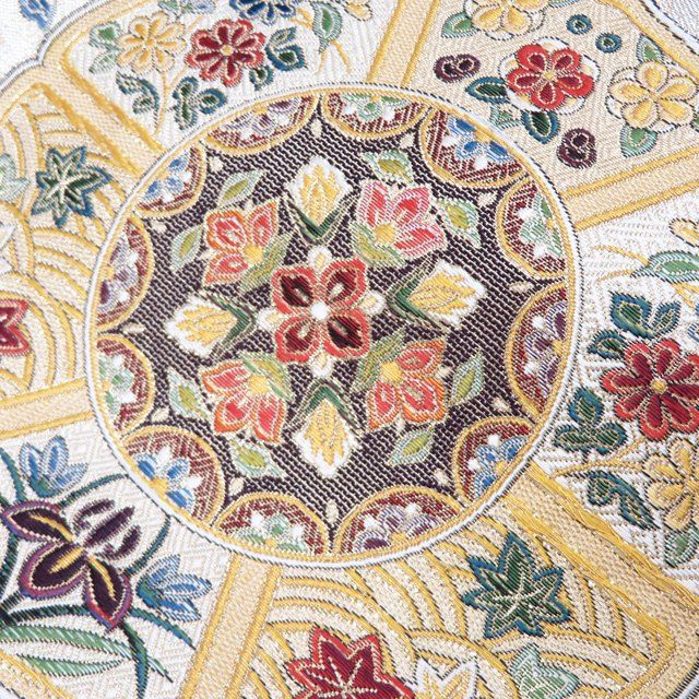  袋帯 リサイクル 正絹 フォーマル 仕立て上がり 六通 地紙に花模様 箔糸 多色 金 きもの北條 A 1294-16 袋帯 帯