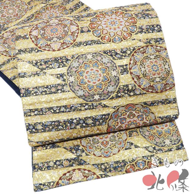 袋帯 リサイクル 正絹 フォーマル 仕立て上がり 六通 華文 花紋 箔糸 多色 金 きもの北條 A 1294-18