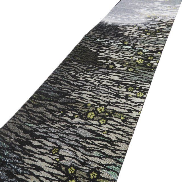 袋帯 正絹 フォーマル 仕立て上がり 六通 千地泰弘 花模様 箔糸 鼠色 黒色 金銀 きもの北條 A 1294 8