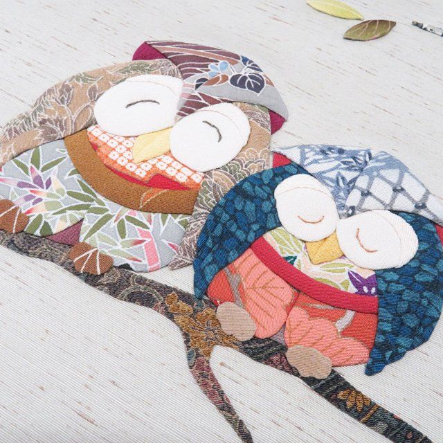  袋帯 リサイクル 正絹 紬地 カジュアル 仕立て上がり お太鼓柄 押し絵細工 フクロウの図 灰黄緑色 多色 きもの北條 A 1294-9 袋帯 帯