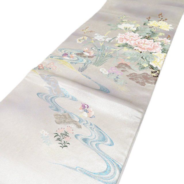 袋帯 正絹 フォーマル 仕立て上がり 六通 流水に鴛鴦と花の図 箔糸 多色 金銀 きもの北條 A 1294-11