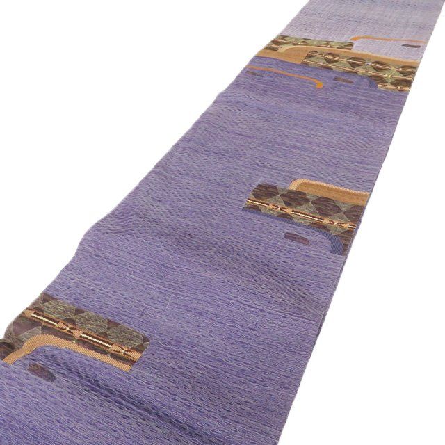 袋帯 正絹 カジュアル 仕立て上がり お太鼓柄 波筬織 櫛織 すくい織 紫系色 多色 きもの北條 A 1294 3