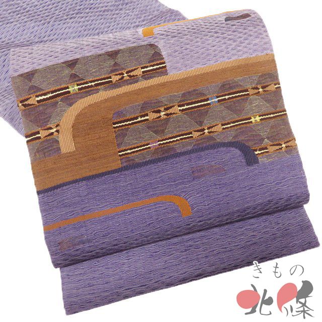 袋帯 正絹 カジュアル 仕立て上がり お太鼓柄 波筬織 櫛織 すくい織 紫系色 多色 きもの北條 A 1294 3