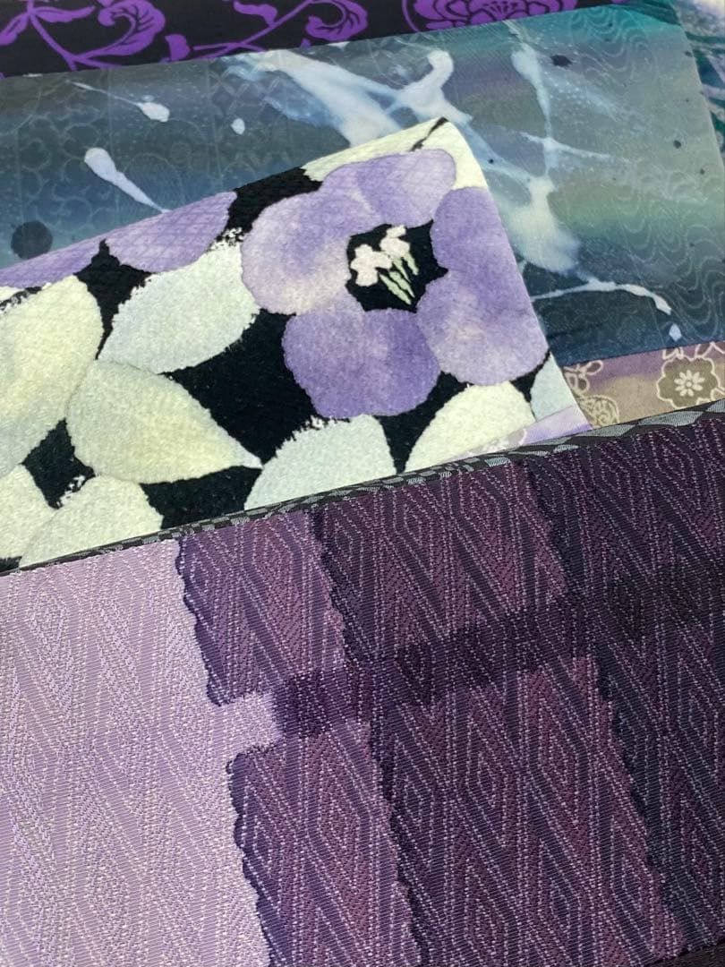 きりばめ 切嵌 袋帯 ぼかし染め 草花 紅型調 幾何学模様 正絹 D 097