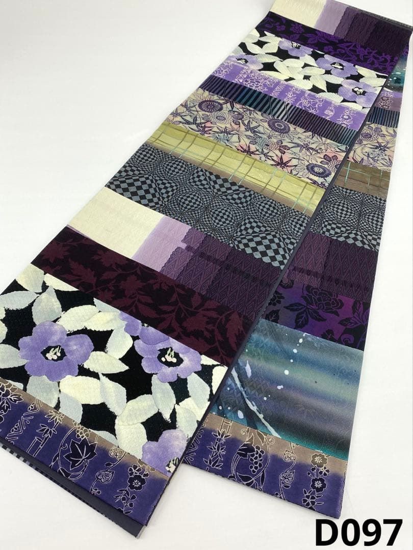 きりばめ 切嵌 袋帯 ぼかし染め 草花 紅型調 幾何学模様 正絹 D 097