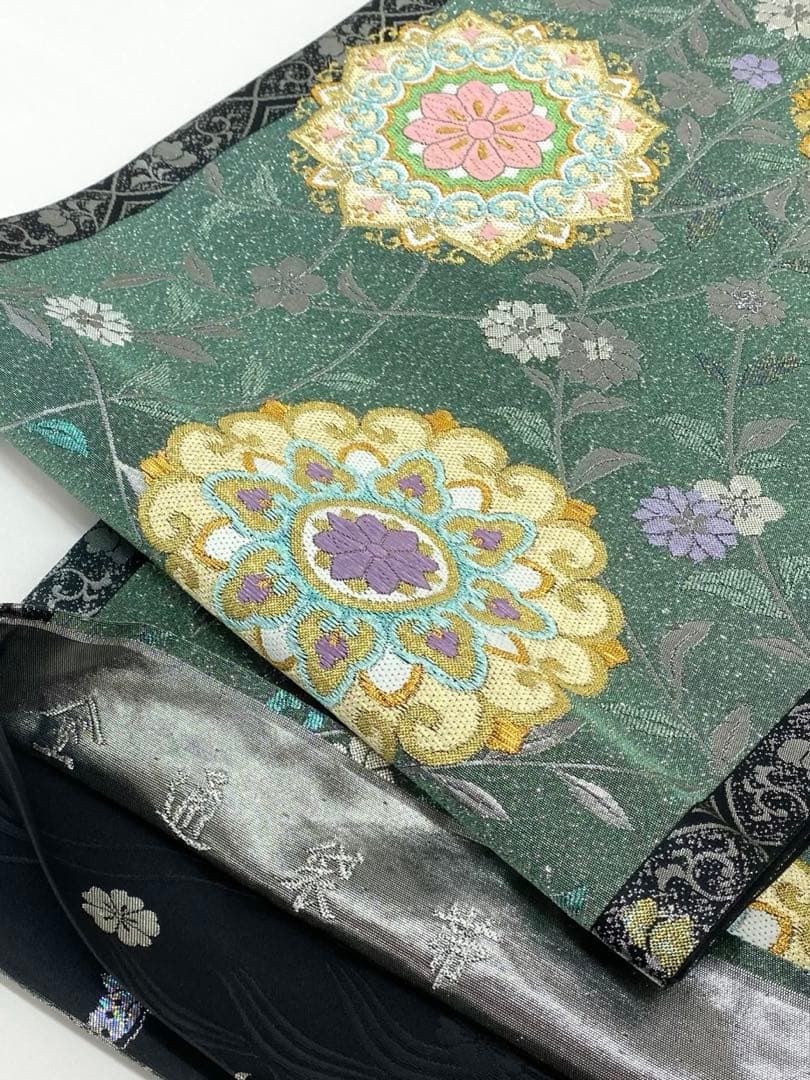  西陣織 高島織物 全通 袋帯 華紋 キラキラ 銀糸 正絹 D 094 袋帯 帯