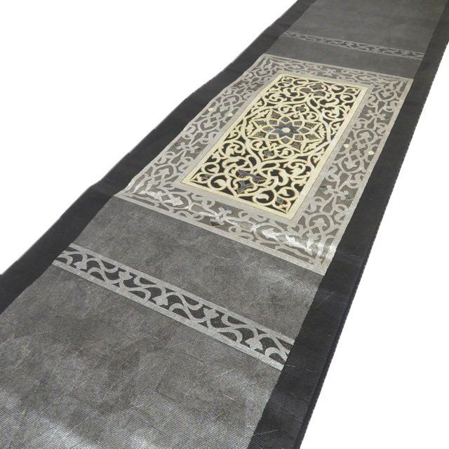 袋帯 リサイクル 正絹 フォーマル 仕立て上がり お太鼓柄 螺鈿箔 佐野正喜 落款 アラベスク 箔糸 黒色 金銀 きもの北條 A 1294-5