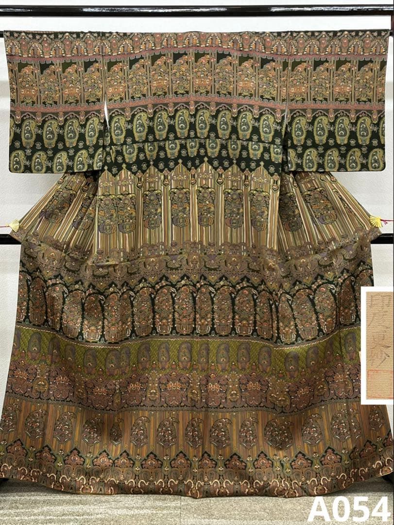 印度更紗 落款入 訪問着 総柄 横段 正絹 A 054