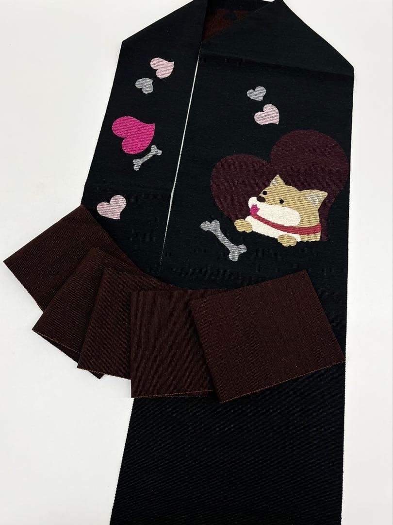  とみや織物 八寸名古屋帯 犬 ハート 正絹 D 089 名古屋帯 帯