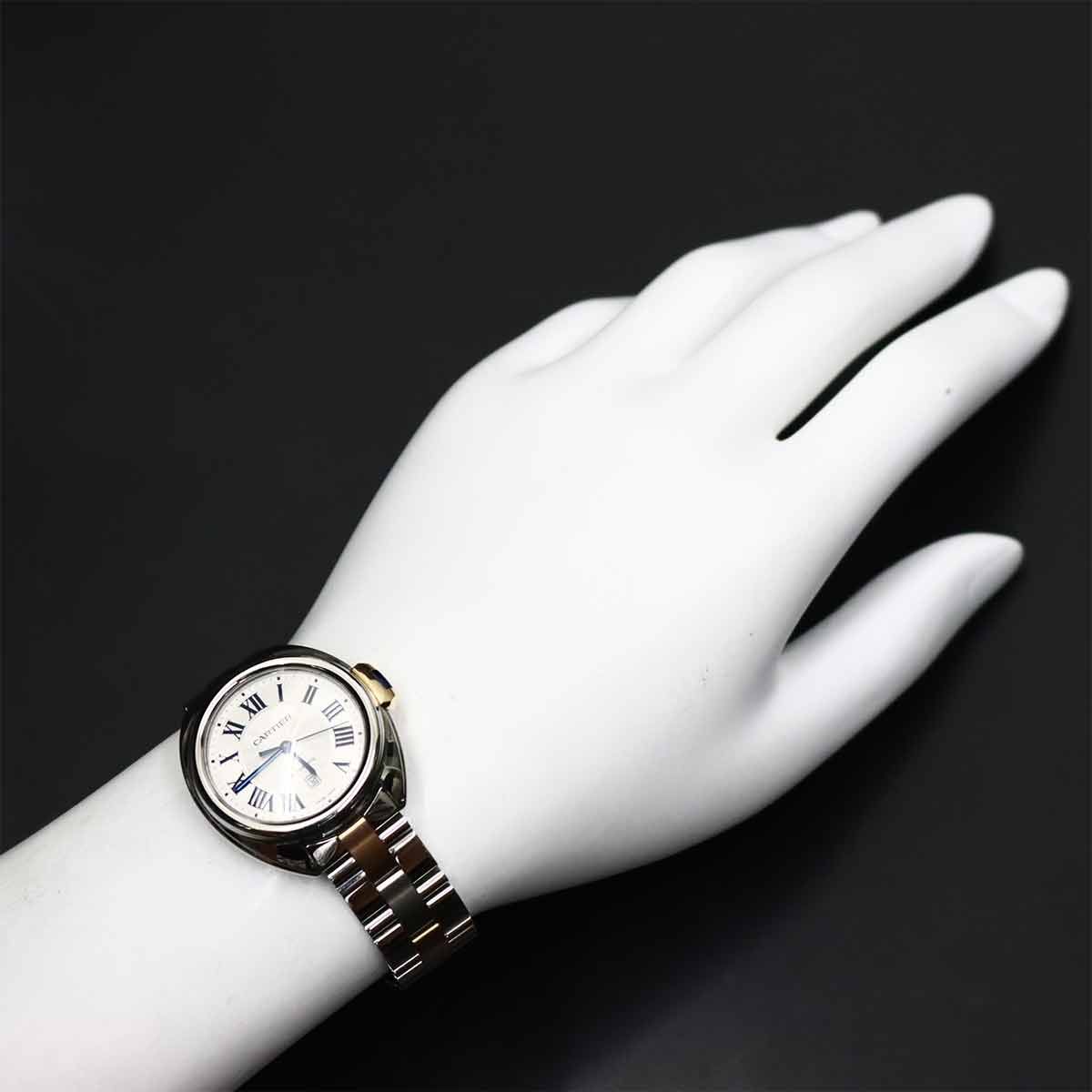  カルティエ Cartier クレドゥ コンビ デイト レディース 腕時計 シルバー K 18 PG 自動巻き Cle De 自動巻き時計 腕時計(アナログ)