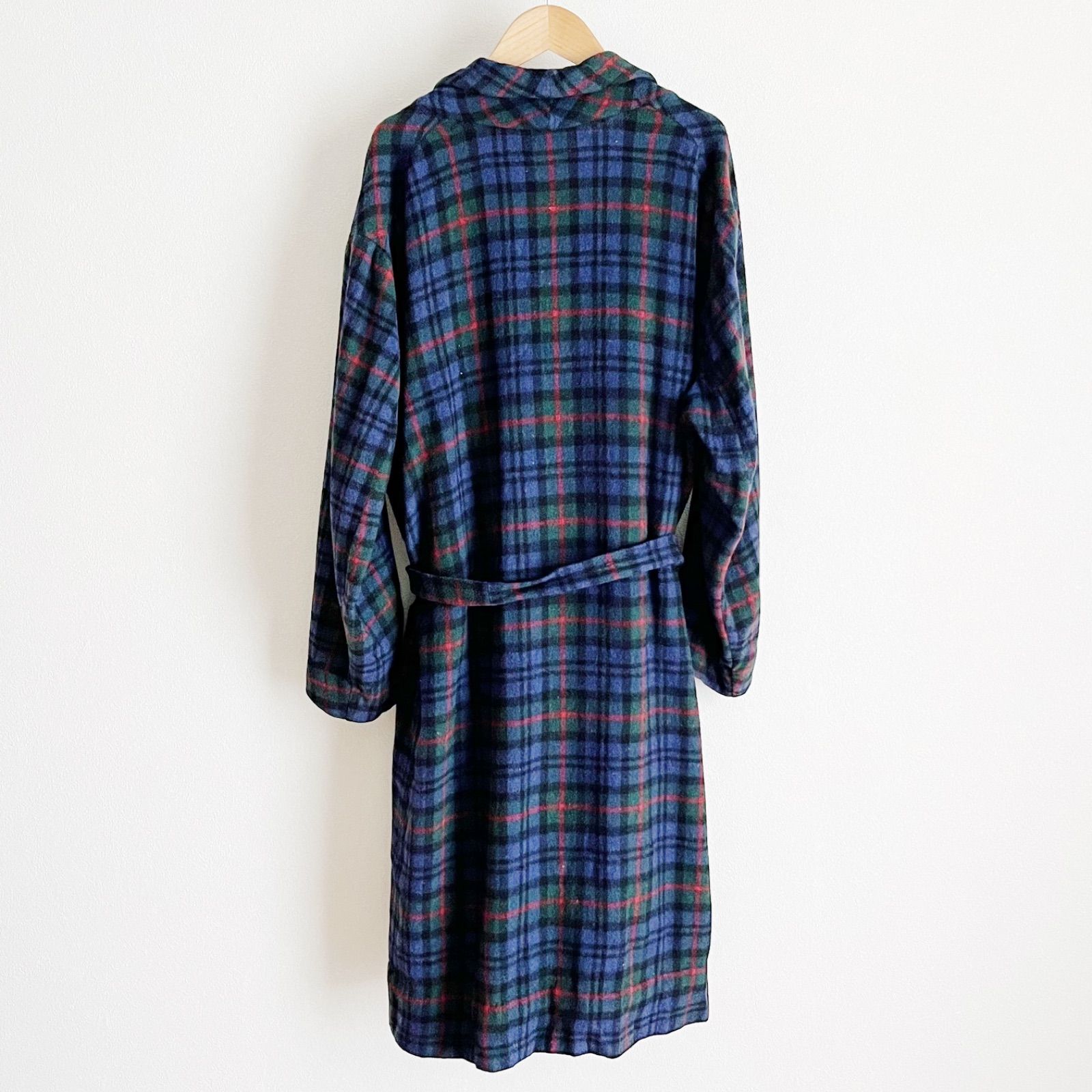 ユーロヴィンテージ ウール 青チェック ロングガウン（m298） - メルカリ