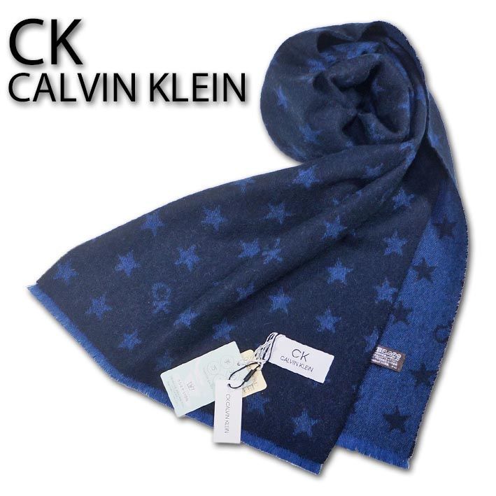 CKカルバンクライン CK CALVIN KLEIN ロゴデザイン カシミヤ100% マフラー メンズ ネイビー カシミア 無料ラッピング可 プレゼント ギフト