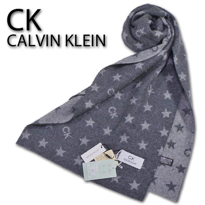 CKカルバンクライン CK CALVIN KLEIN ロゴデザイン カシミヤ100％ マフラー メンズ グレー カシミア 無料ラッピング可 プレゼント ギフト